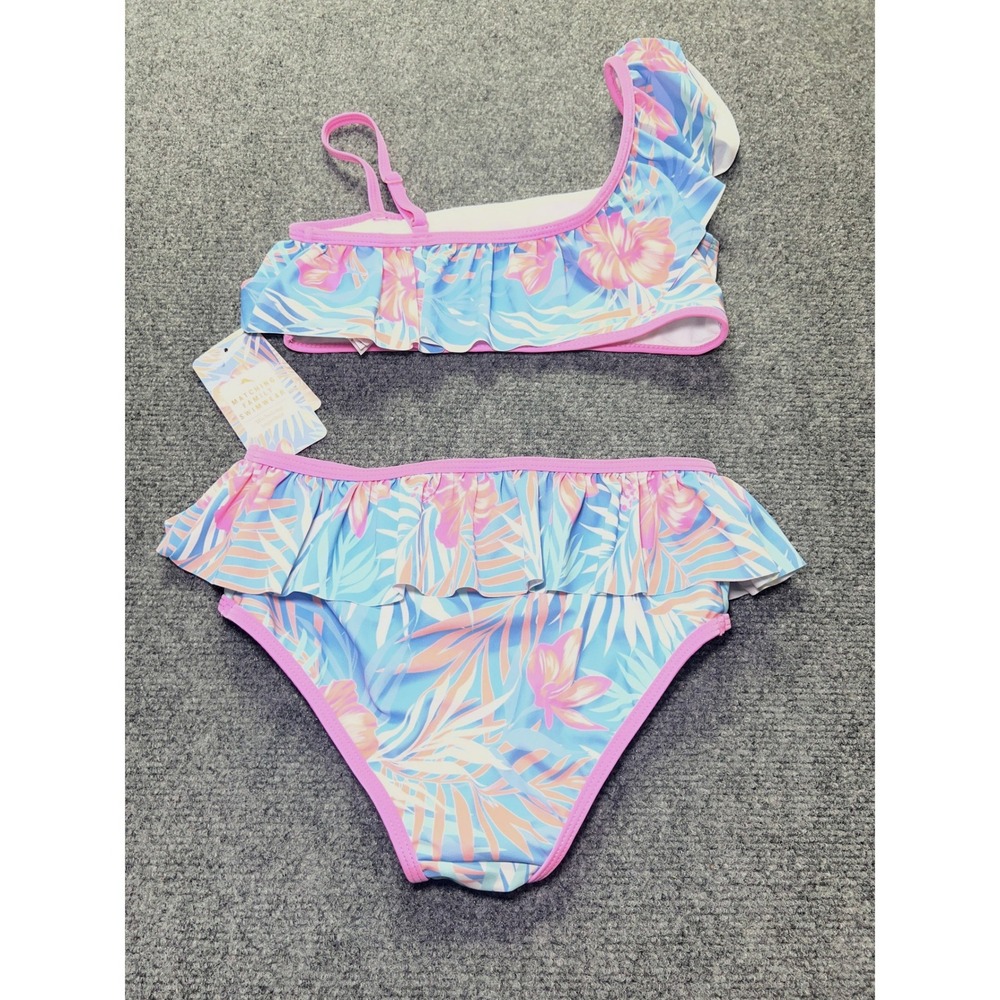 Tommy Bahama Girls Tropical Floral One Shoulder Ruffle Bikini Set Size 12 NEW - Picture 2 of 11